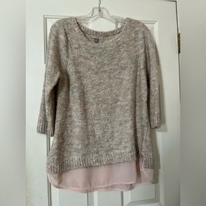 Dressbarn, Roz & Isles, Scoop neck Sweater, beige and light pink, Size XL